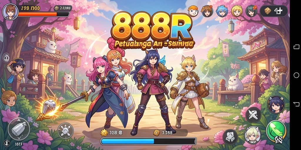 Screenshot gameplay 888R menampilkan aksi seru dan karakter anime yang menawan.