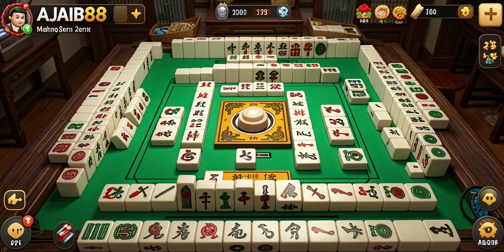 Gameplay seru AJAIB88 dengan ubin Mahjong berwarna-warni.