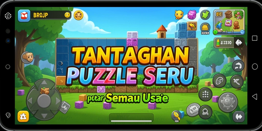 Tangkapan layar utama BROJP memperlihatkan aksi seru saat memecahkan teka-teki Puzzle.