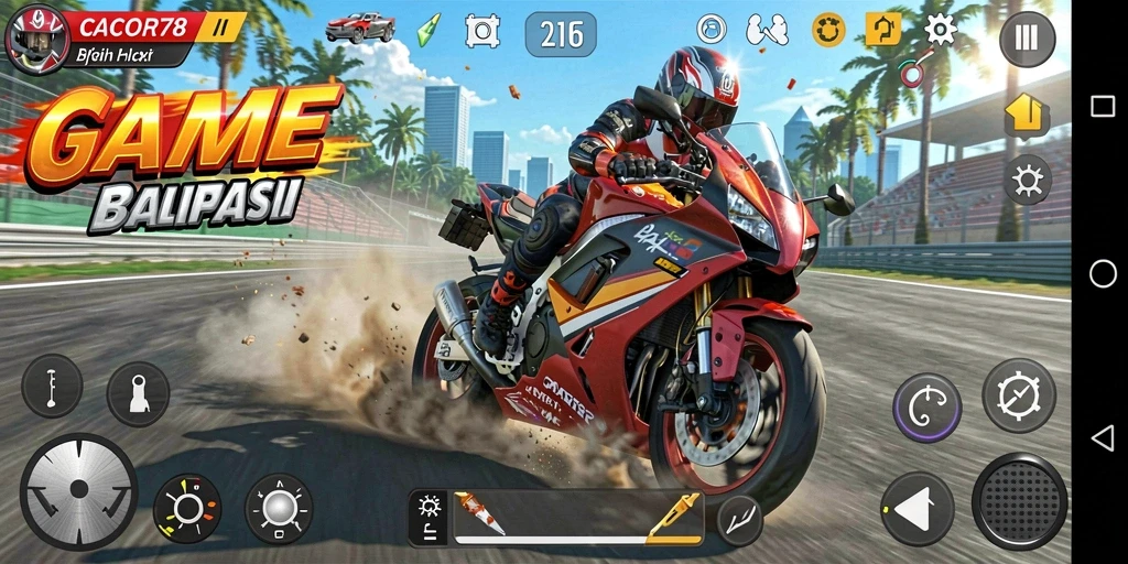 Screenshot game CACOR78 menampilkan aksi balap motor yang mendebarkan.