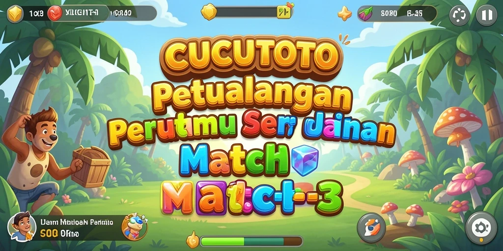 Tampilan gameplay seru CUCUTOTO dengan permata warna-warni.