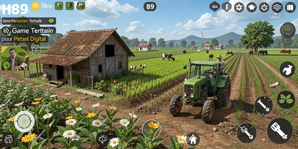 Tampilan menarik dari gameplay H89 yang menceritakan dunia pertanian.