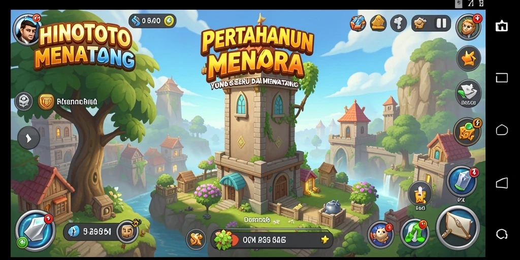 Tangkapan layar HINOTOTO menampilkan pertempuran menara yang mendebarkan.