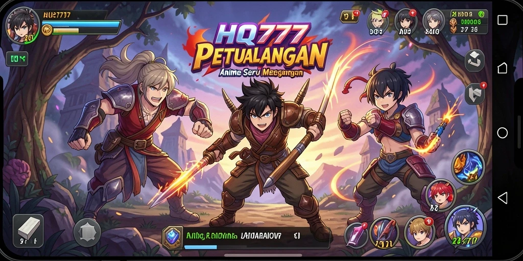 Menampilkan aksi karakter dalam dunia anime yang penuh warna.