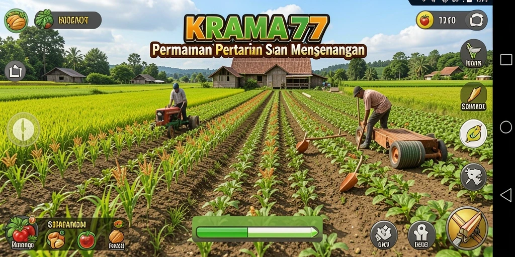 Screenshot menampilkan aktivitas bertani dengan tanaman hijau subur.