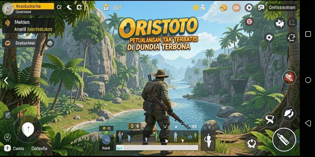 Screenshot gameplay ORISTOTO yang menampilkan pemandangan dunia terbuka.