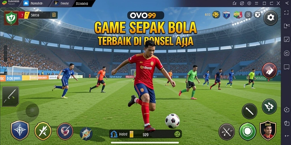 Gambaran gameplay seru di OVO99 dengan aksi sepak bola mendebarkan.