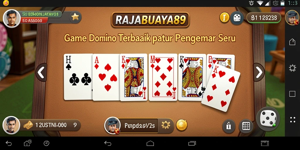 Screenshot gameplay Domino RAJABUAYA89 menunjukkan suasana permainan yang seru.