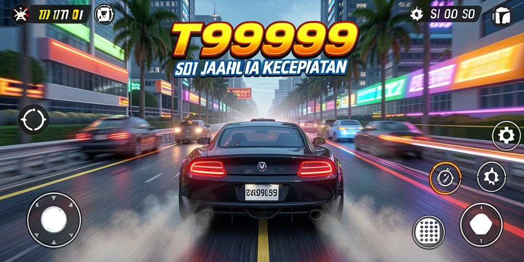 Tampilan gameplay T9999 yang mendebarkan di trek balap.